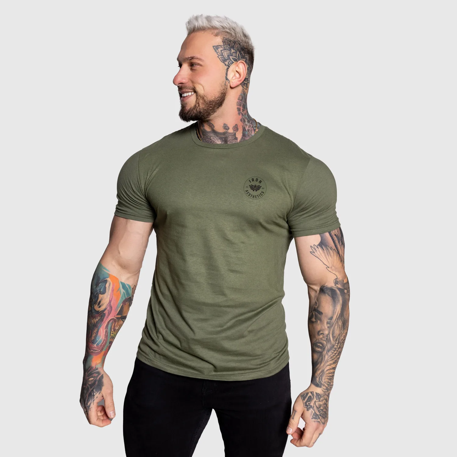 Tricou sport pentru bărbați Iron Aesthetics Circle, verde armată-1