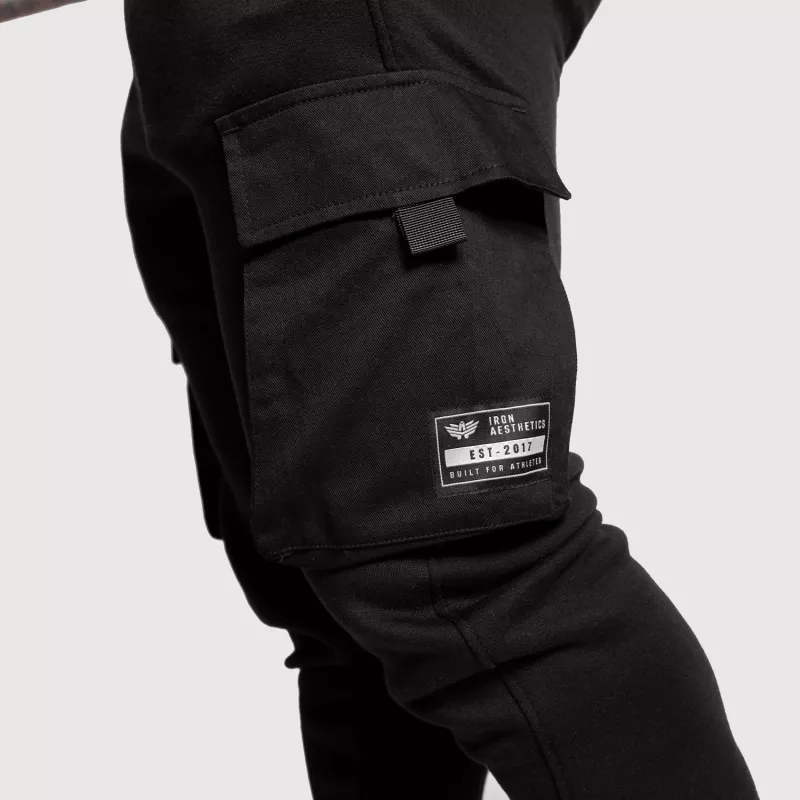 Pantaloni de trening bărbați Iron Aesthetics Cargo Joggers, negri-6