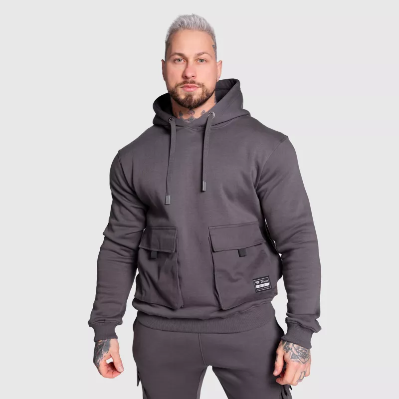 Hanorac cu glugă Iron Aesthetics Cargo Hoodie, gri închis-4