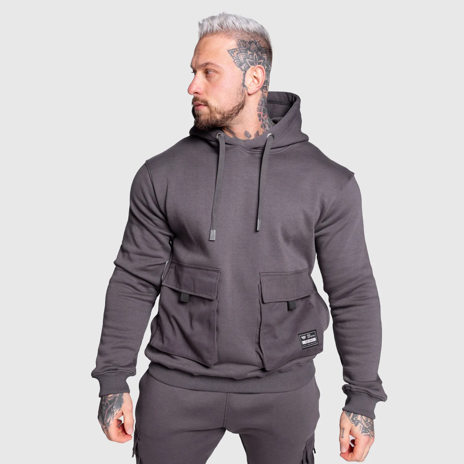 Hanorac cu glugă Iron Aesthetics Cargo Hoodie, gri închis-1