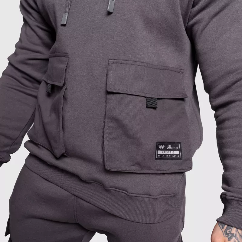 Hanorac cu glugă Iron Aesthetics Cargo Hoodie, gri închis-5