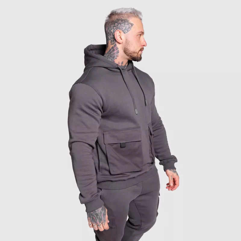 Hanorac cu glugă Iron Aesthetics Cargo Hoodie, gri închis-3