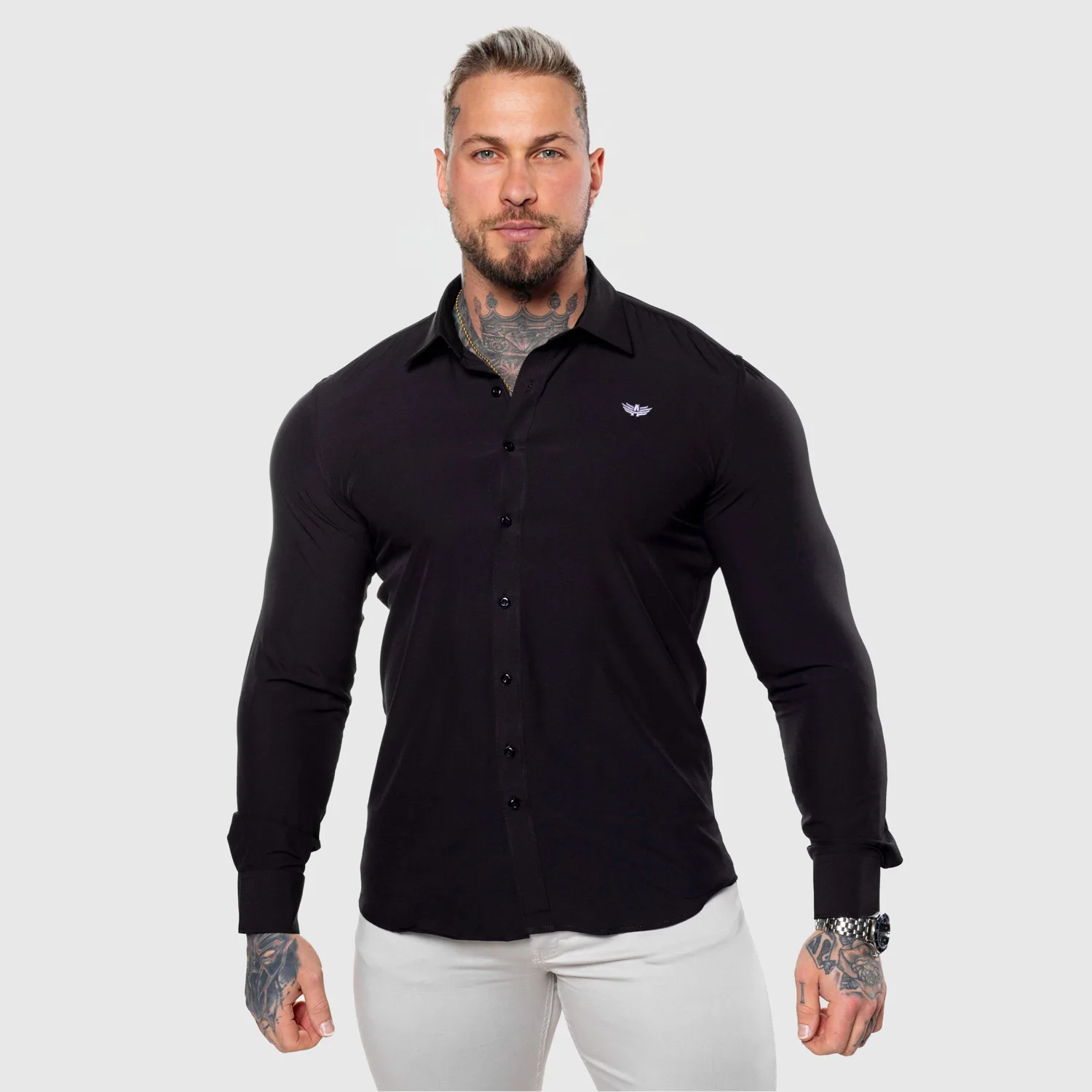 Cămașă elastică Iron Aesthetics Slim Stretch, neagră-1