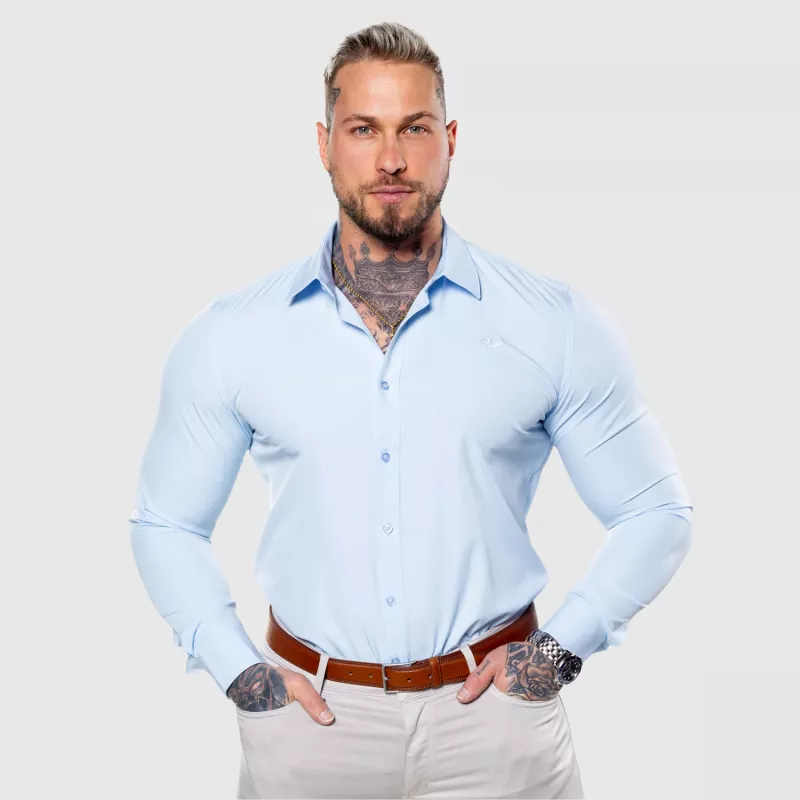 Cămașă elastică Iron Aesthetics Slim Stretch, albastru deschis-11