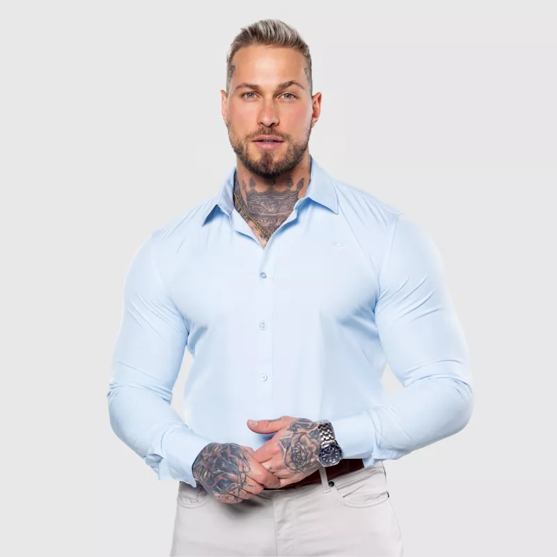 Cămașă elastică Iron Aesthetics Slim Stretch, albastru deschis-12