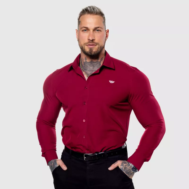 Cămașă elastică Iron Aesthetics Slim Stretch, vișinie-6