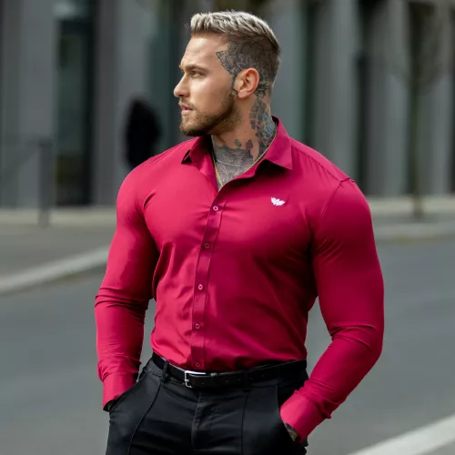 Cămașă elastică Slim Stretch, vișinie