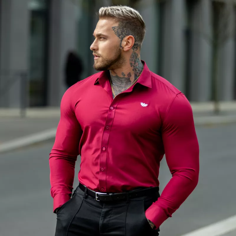 Cămașă elastică Iron Aesthetics Slim Stretch, vișinie-2