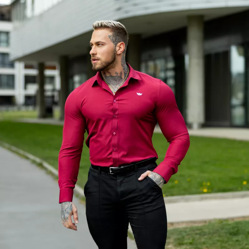 Cămașă elastică Iron Aesthetics Slim Stretch, vișinie-5