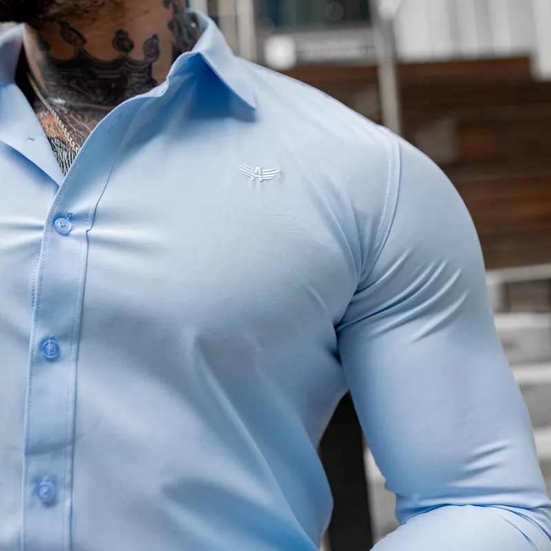 Cămașă elastică Iron Aesthetics Slim Stretch, albastru deschis-19