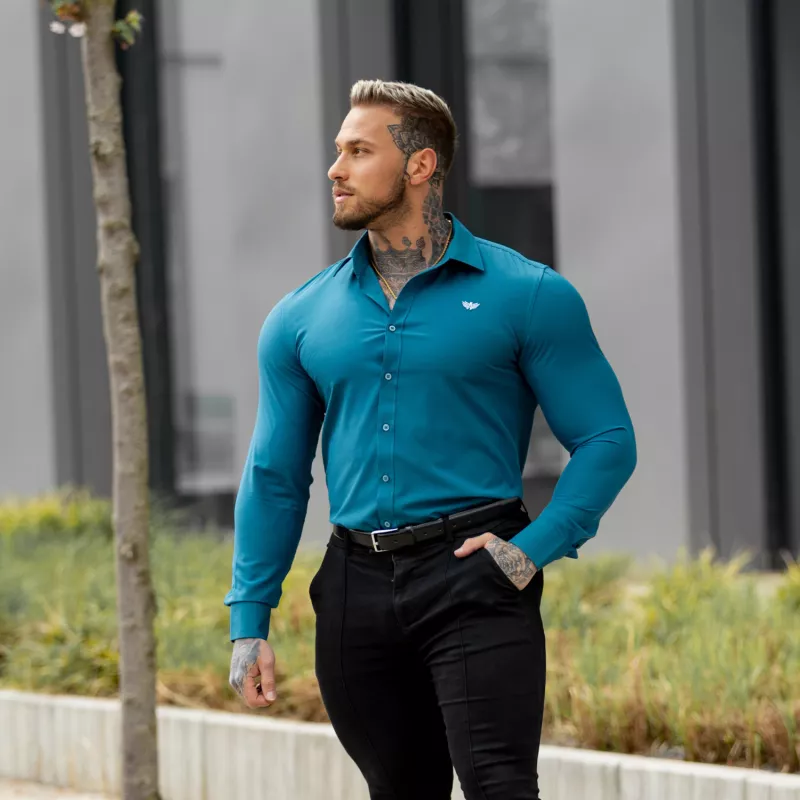 Cămașa elastică Iron Aesthetics Slim Stretch, smarald-8