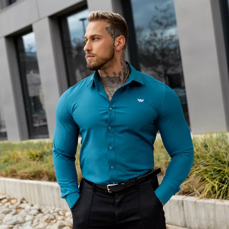 Cămașa elastică Iron Aesthetics Slim Stretch, smarald-9