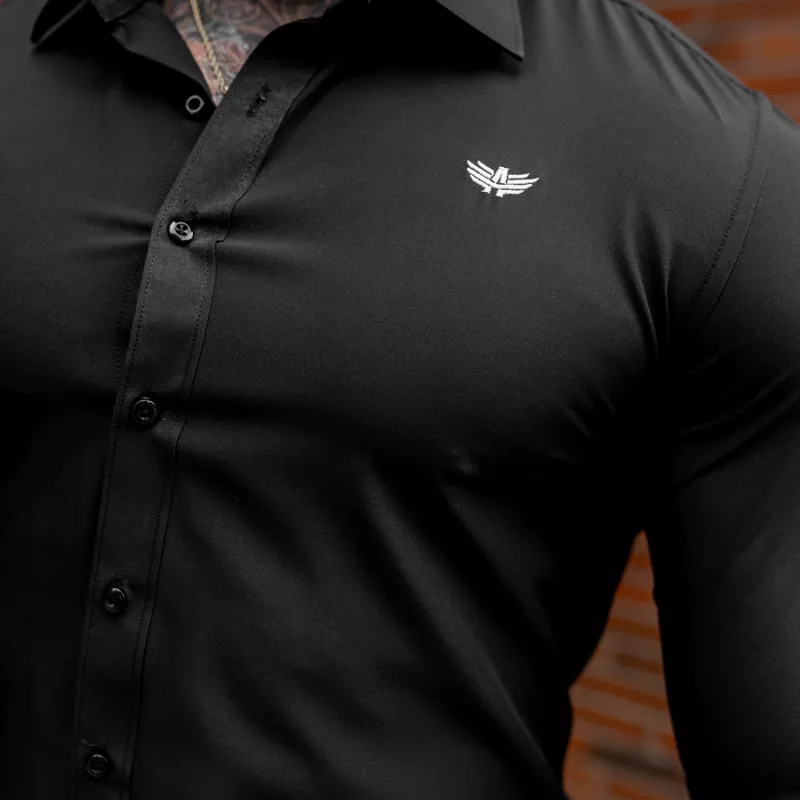 Cămașă elastică Iron Aesthetics Slim Stretch, neagră-14