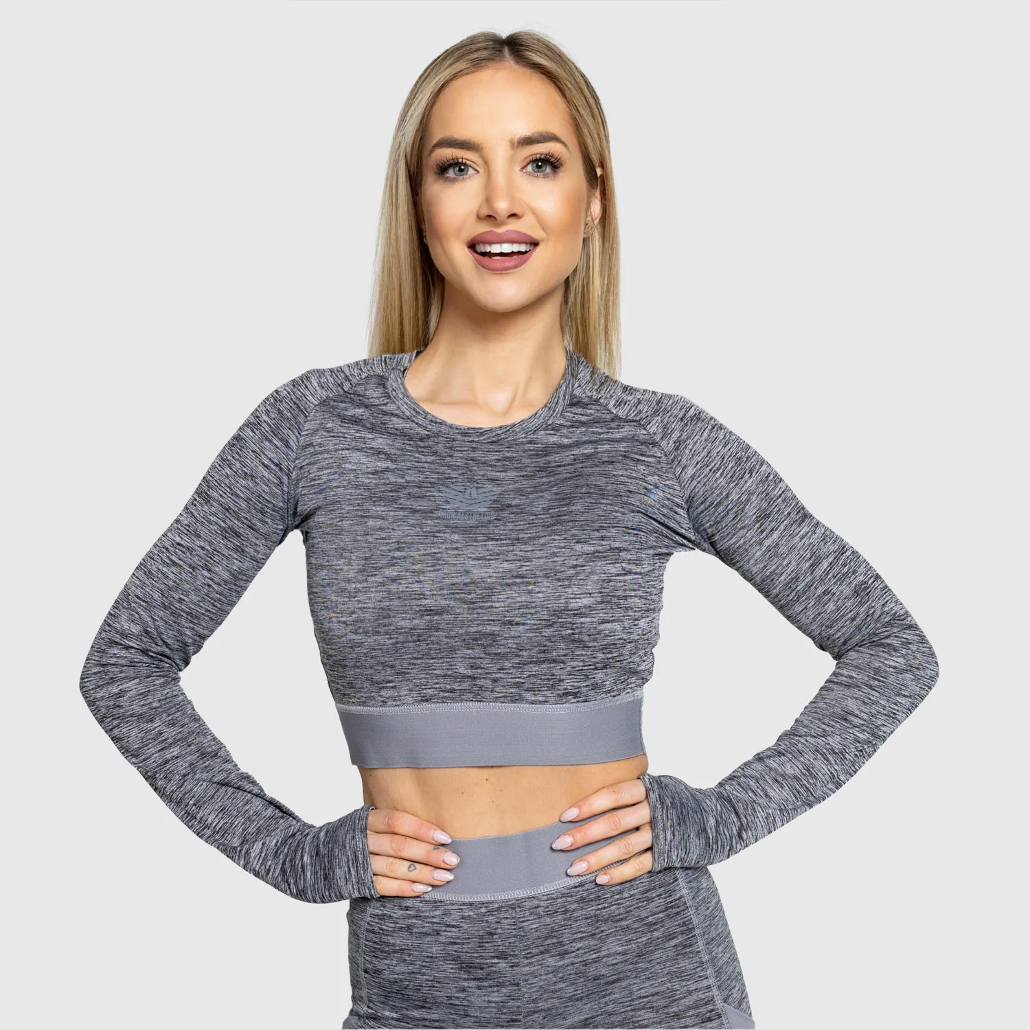 Crop top sport Iron Aesthetics Grande, gri-1