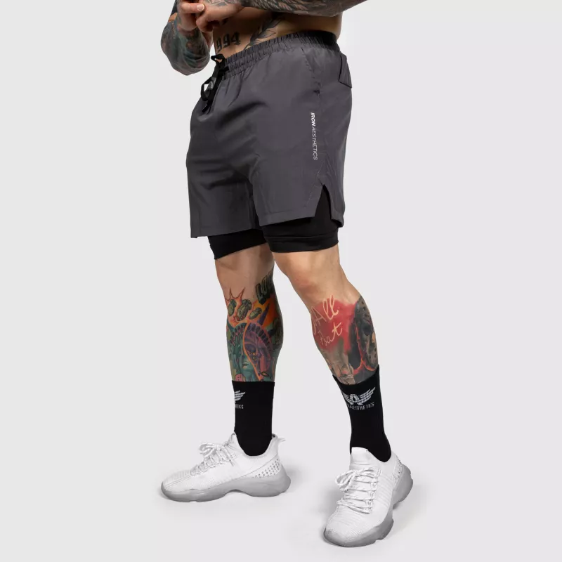 Șorturi funcționale Iron Aesthetics SweatPro 2in1, gri închise-5