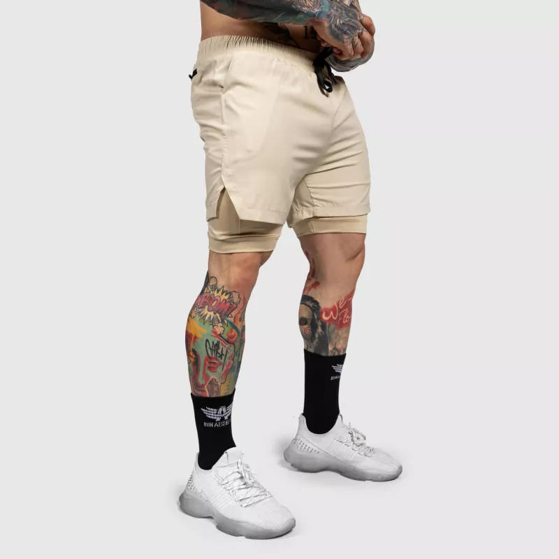Șorturi funcționale Iron Aesthetics SweatPro 2in1, khaki-7