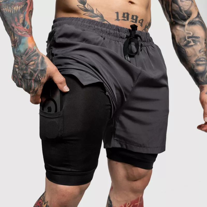 Șorturi funcționale Iron Aesthetics SweatPro 2in1, gri închise-2