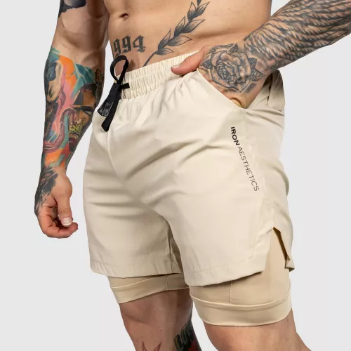 Șorturi funcționale Iron Aesthetics SweatPro 2in1, khaki