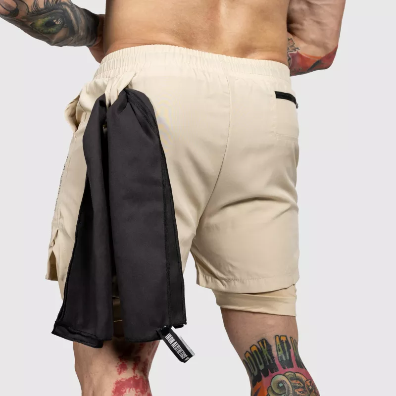 Șorturi funcționale Iron Aesthetics SweatPro 2in1, khaki-3