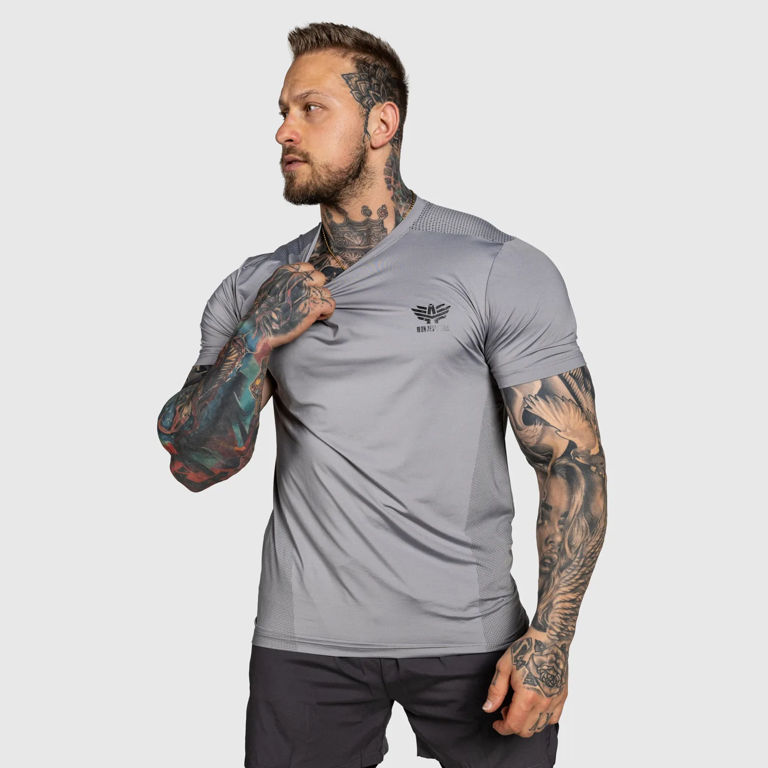 Tricou pentru antrenament Iron Aesthetics Victory, gri-1