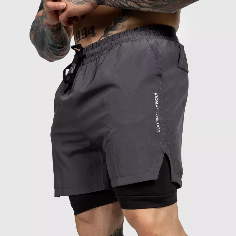 Șorturi funcționale Iron Aesthetics SweatPro 2in1, gri închise-3