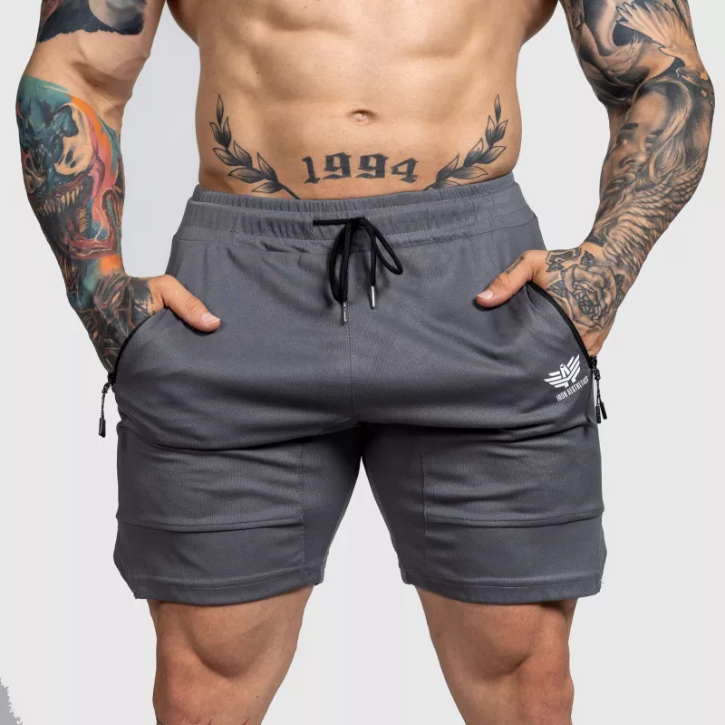 Șorturi sport Iron Aesthetics Lightning, gri închis-5
