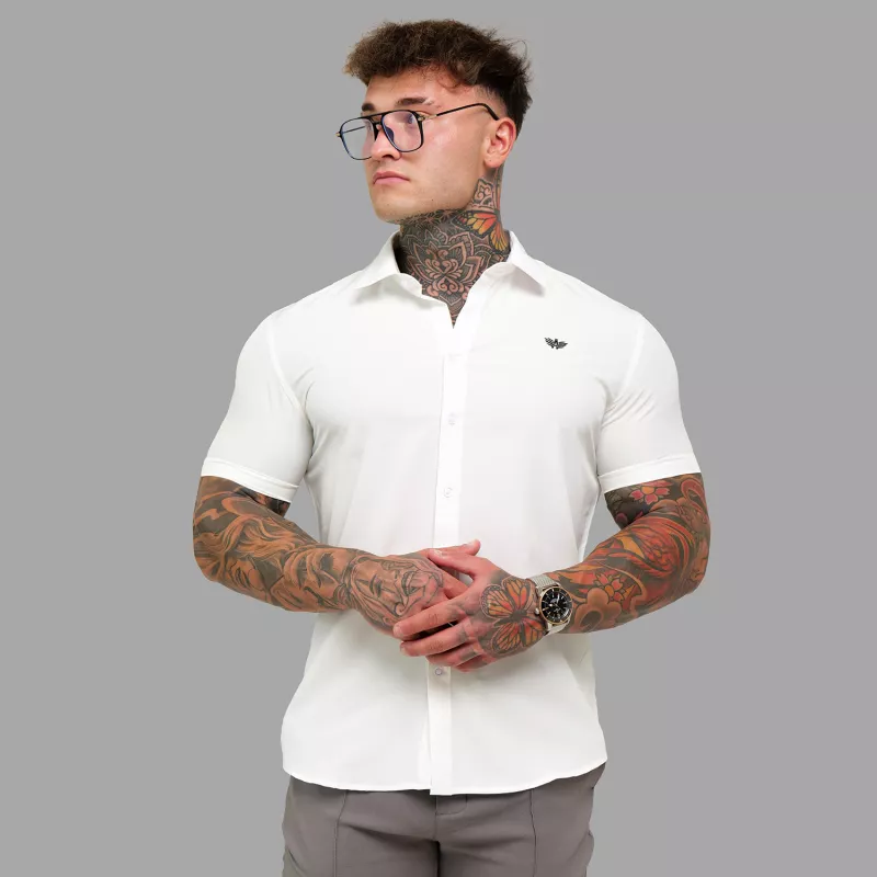 Cămașă elastică Iron Aesthetics Short Slim Stretch, albă natural-4