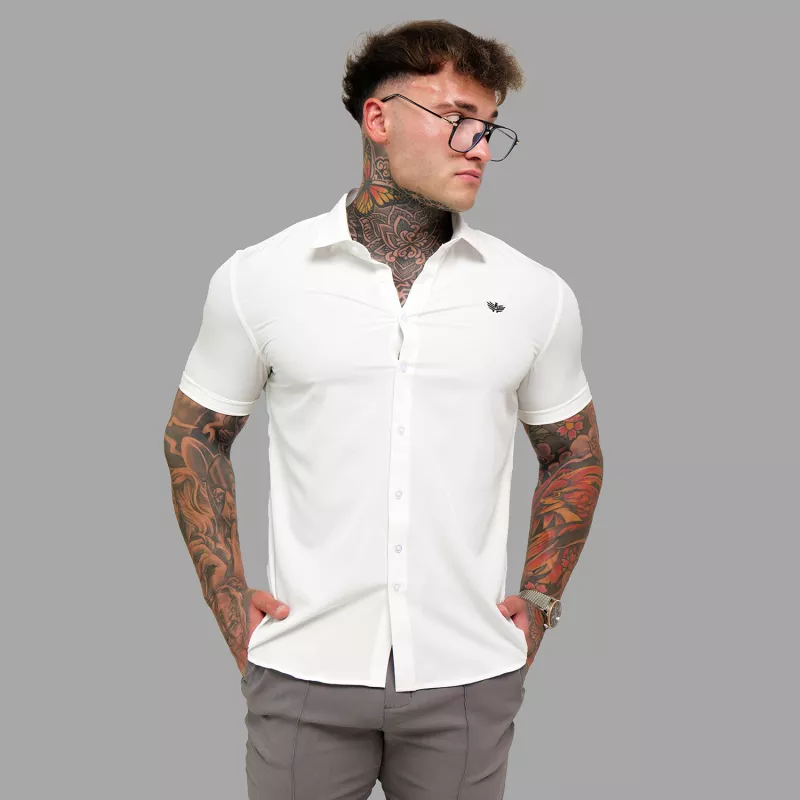 Cămașă elastică Iron Aesthetics Short Slim Stretch, albă natural-5