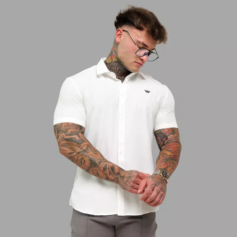 Cămașă elastică Iron Aesthetics Short Slim Stretch, albă natural-6