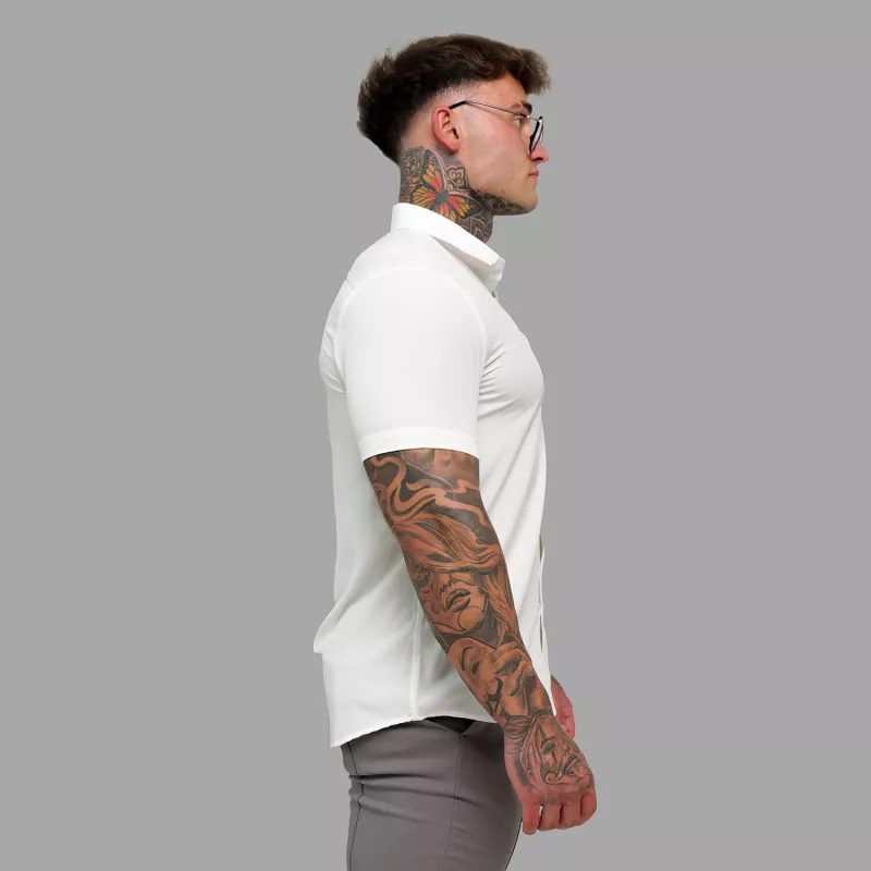 Cămașă elastică Iron Aesthetics Short Slim Stretch, albă natural-7
