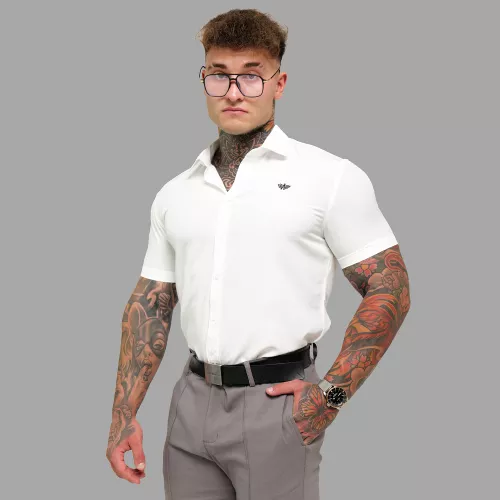 Cămașă elastică Iron Aesthetics Short Slim Stretch, albă natural