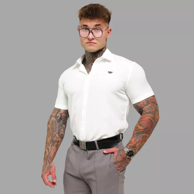 Cămașă elastică Iron Aesthetics Short Slim Stretch, albă natural-1
