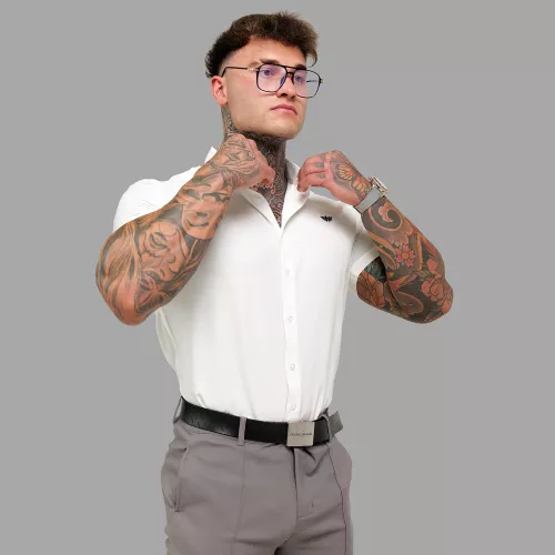 Cămașă elastică Iron Aesthetics Short Slim Stretch, albă natural