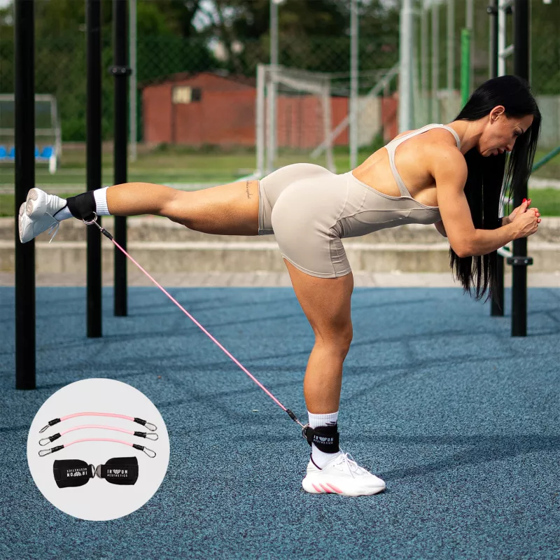 Expander de rezistență Iron Aesthetics Ankle Bands, roz-1
