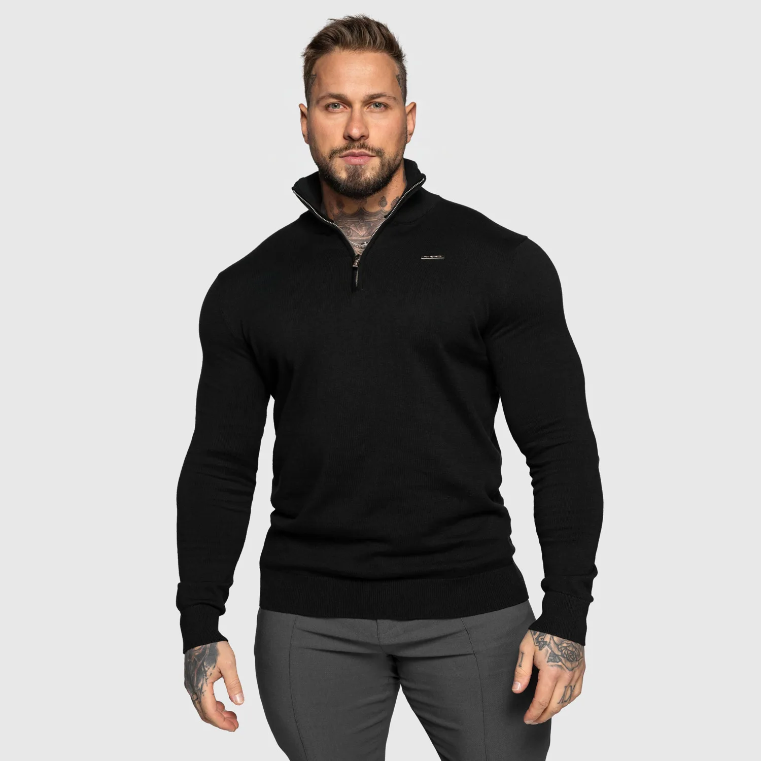 Pulover cu fermoar Iron Aesthetics Tomas, negru-1