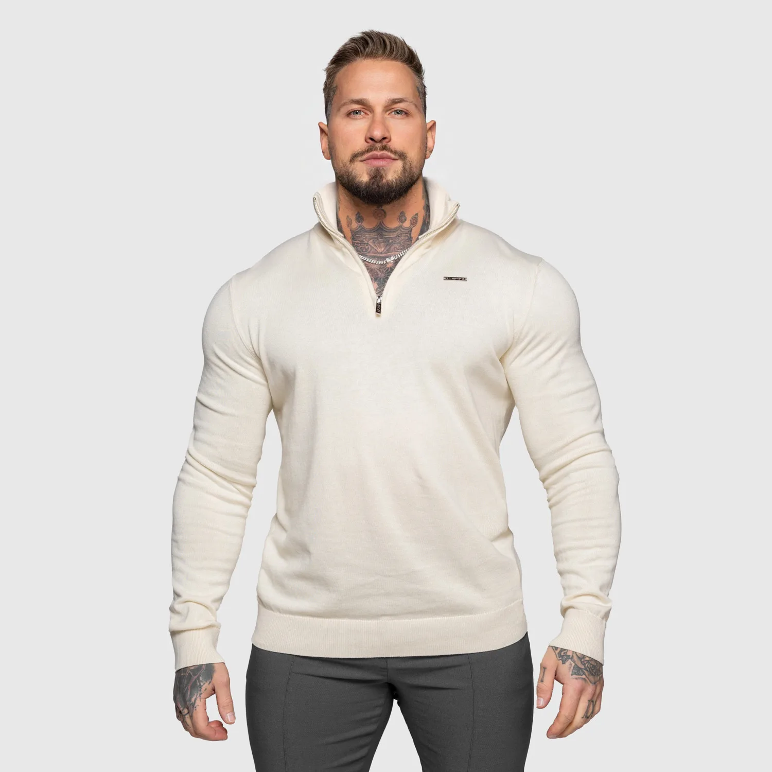 Pulover cu fermoar Iron Aesthetics Tomas, bej-1