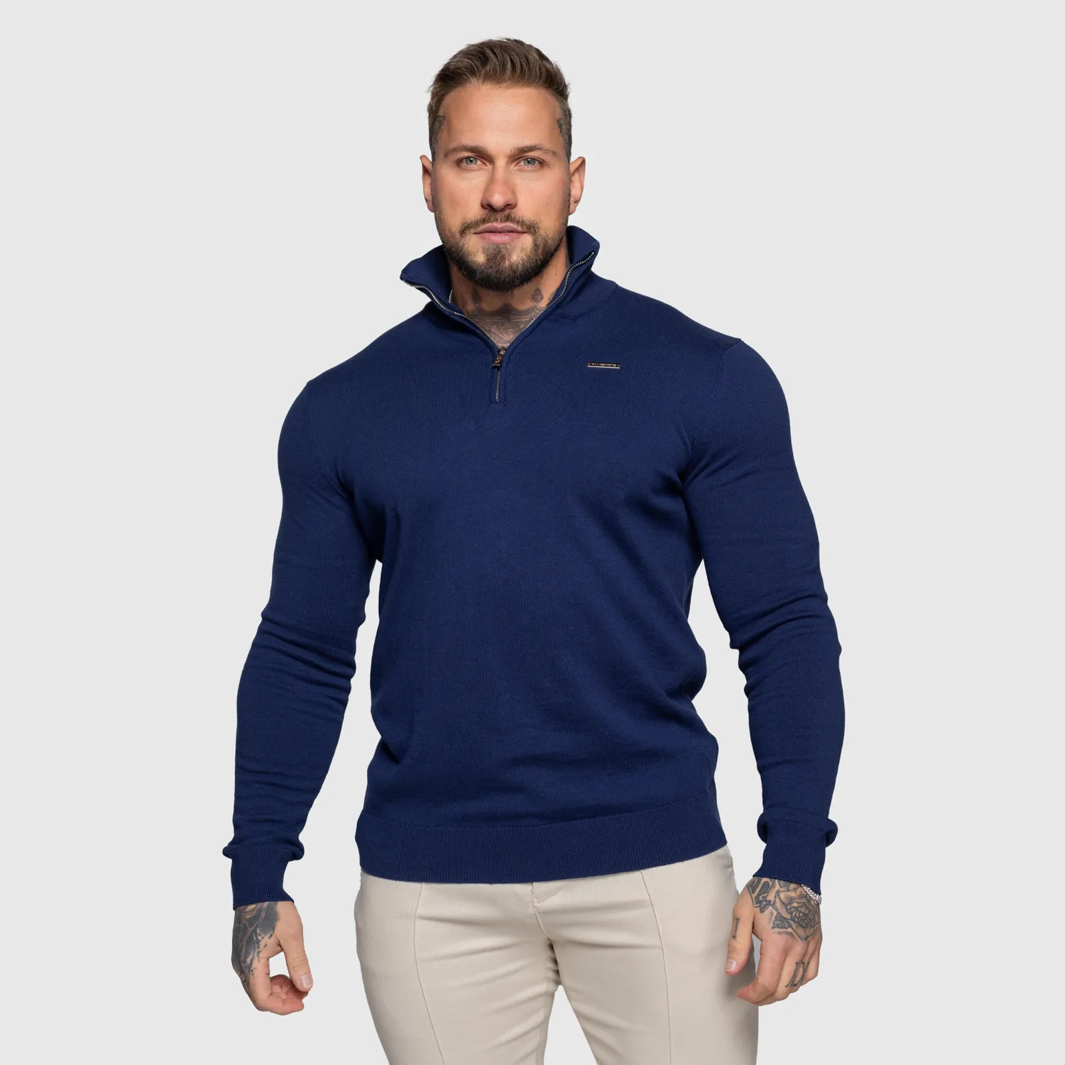 Pulover cu fermoar Iron Aesthetics Tomas, navy-1