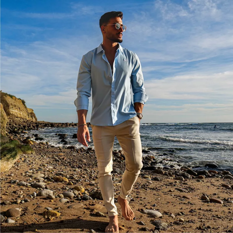 Cămașă elastică Iron Aesthetics Slim Stretch, albastru deschis-3