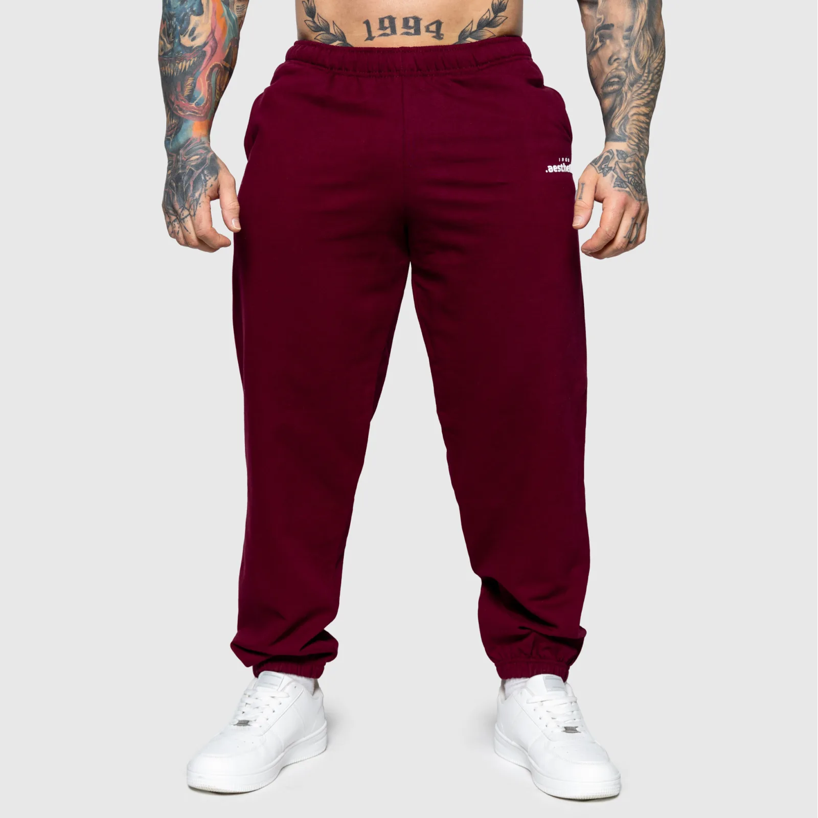 Pantaloni de trening Oversized Iron Aesthetics Relaxed, vișinii-1
