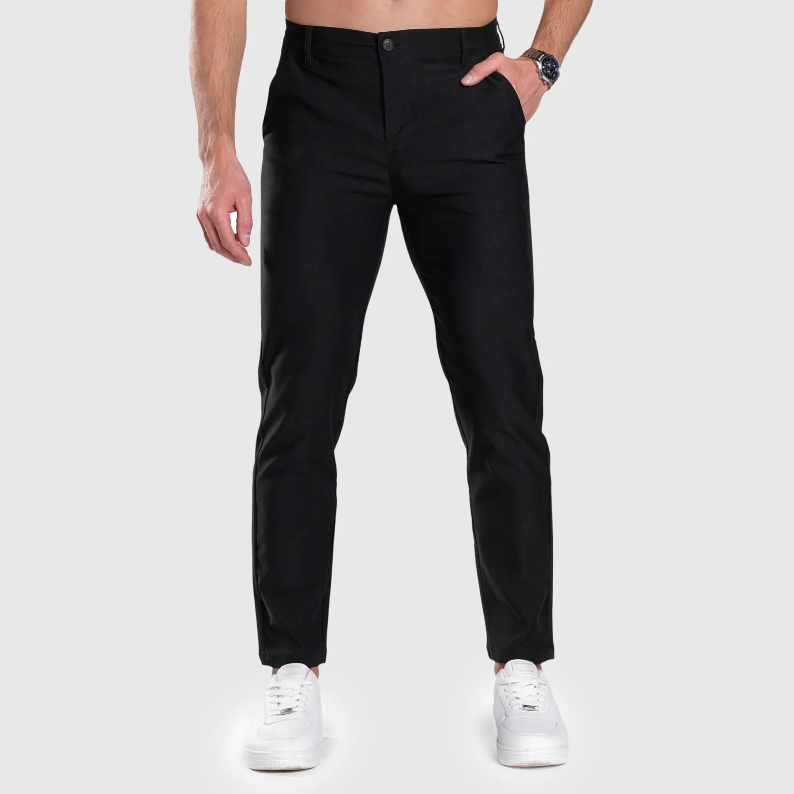 Pantaloni stretch Iron Aesthetics Classy, negri-1