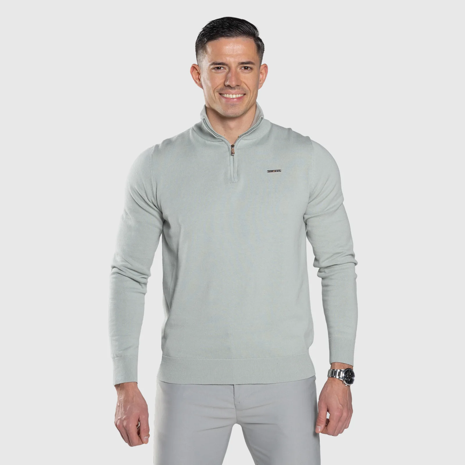 Pulover cu fermoar Iron Aesthetics Tomas, verde sage-1