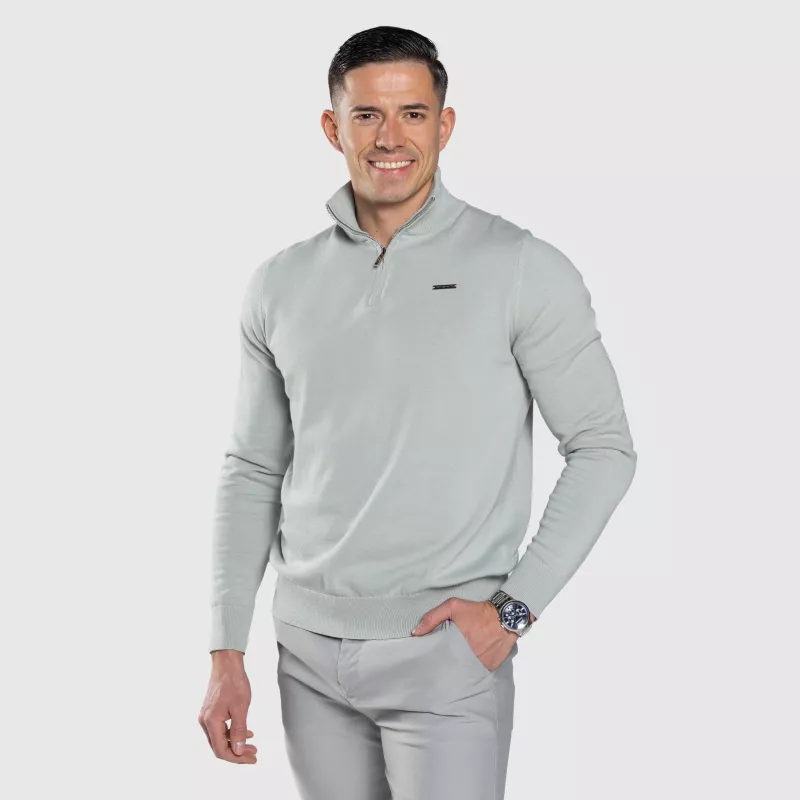 Pulover cu fermoar Iron Aesthetics Tomas, verde sage-3