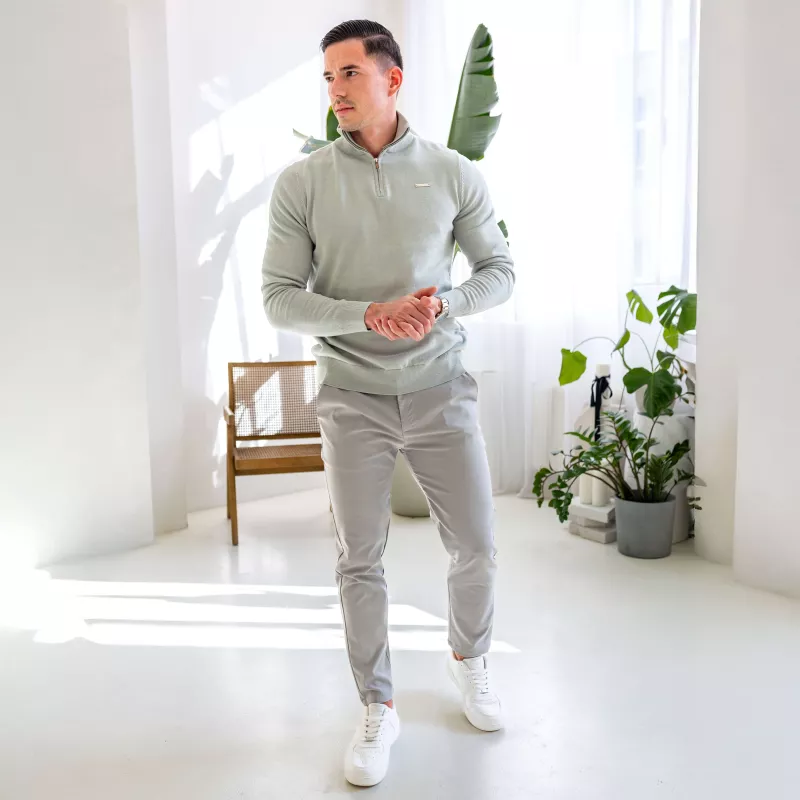 Pulover cu fermoar Iron Aesthetics Tomas, verde sage-10
