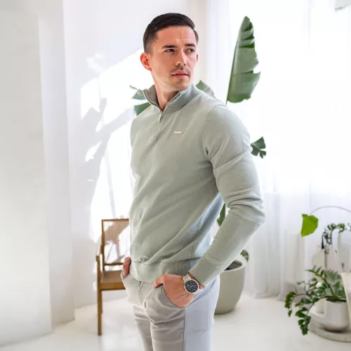 Pulover cu fermoar Tomas, verde sage