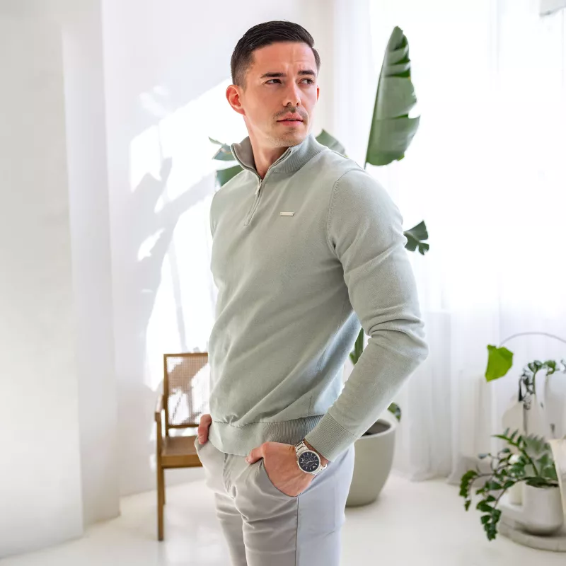 Pulover cu fermoar Iron Aesthetics Tomas, verde sage-2