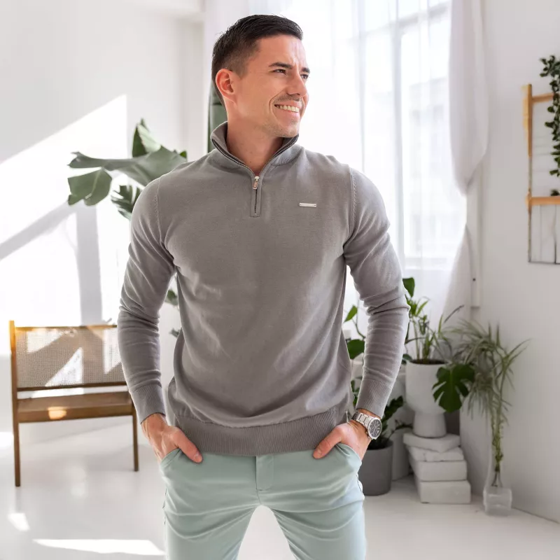 Pulover cu fermoar Iron Aesthetics Tomas, gri-1