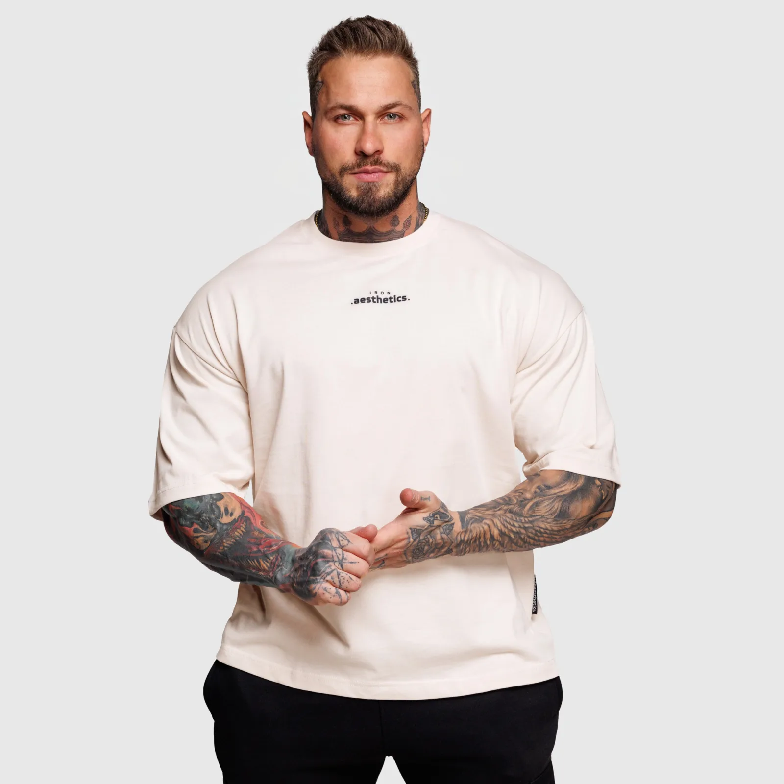 Tricou oversize Iron Aesthetics Major, bej-1