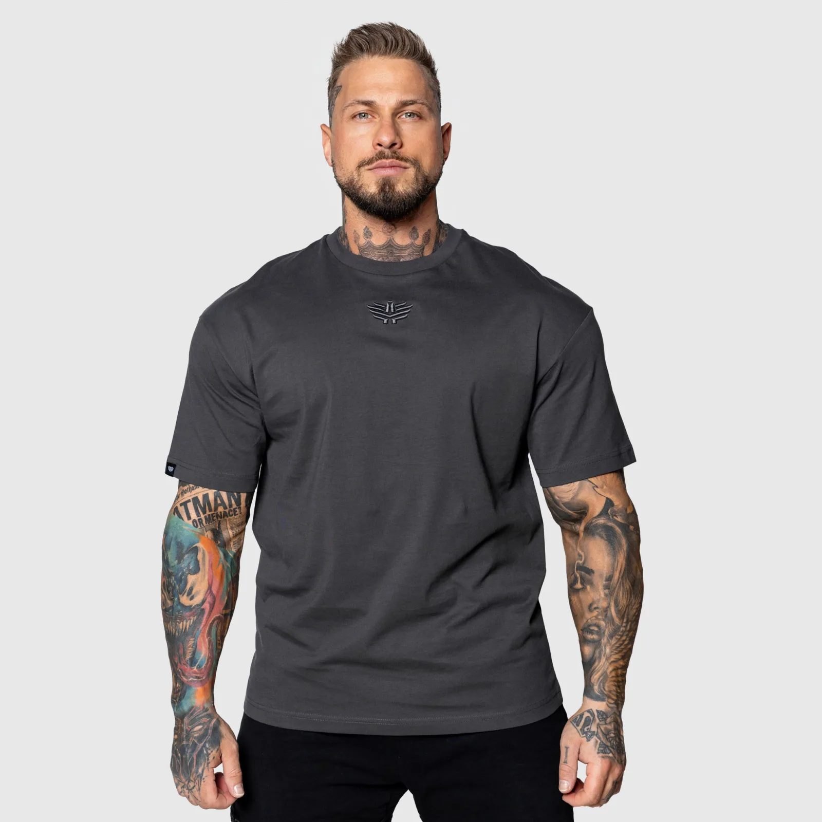 Tricou Oversized Iron Aesthetics 3D, gri-1