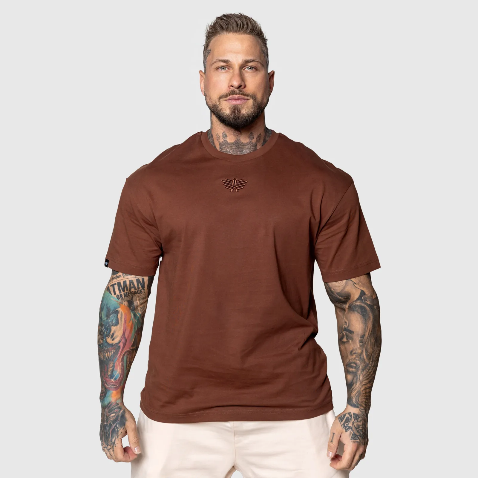 Tricou Oversized Iron Aesthetics 3D, maro-1
