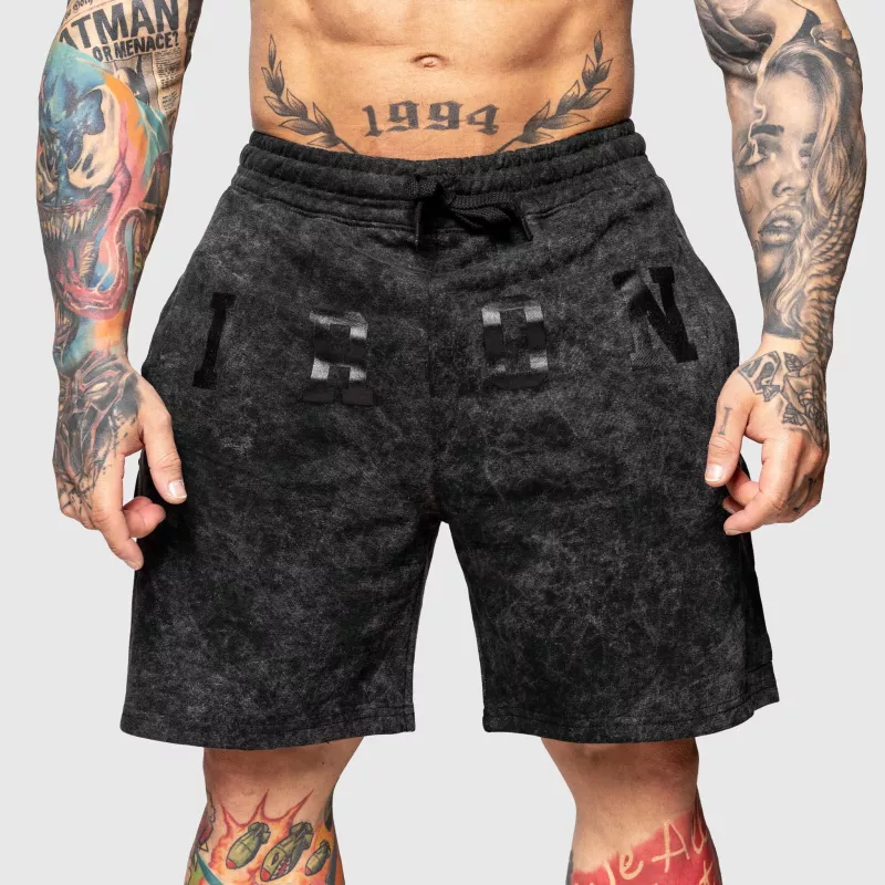 Pantaloni scurți de trening Iron Aesthetics College, washed black-2